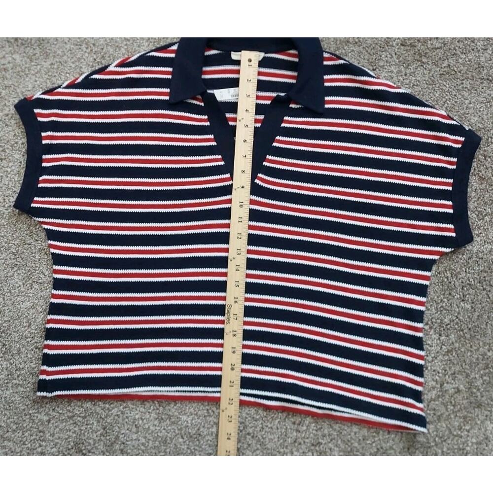 Madewell Women's V-Neck Polo Shirt in Stripe Cotton Blue/Navy SZ L - Picture 12 of 12